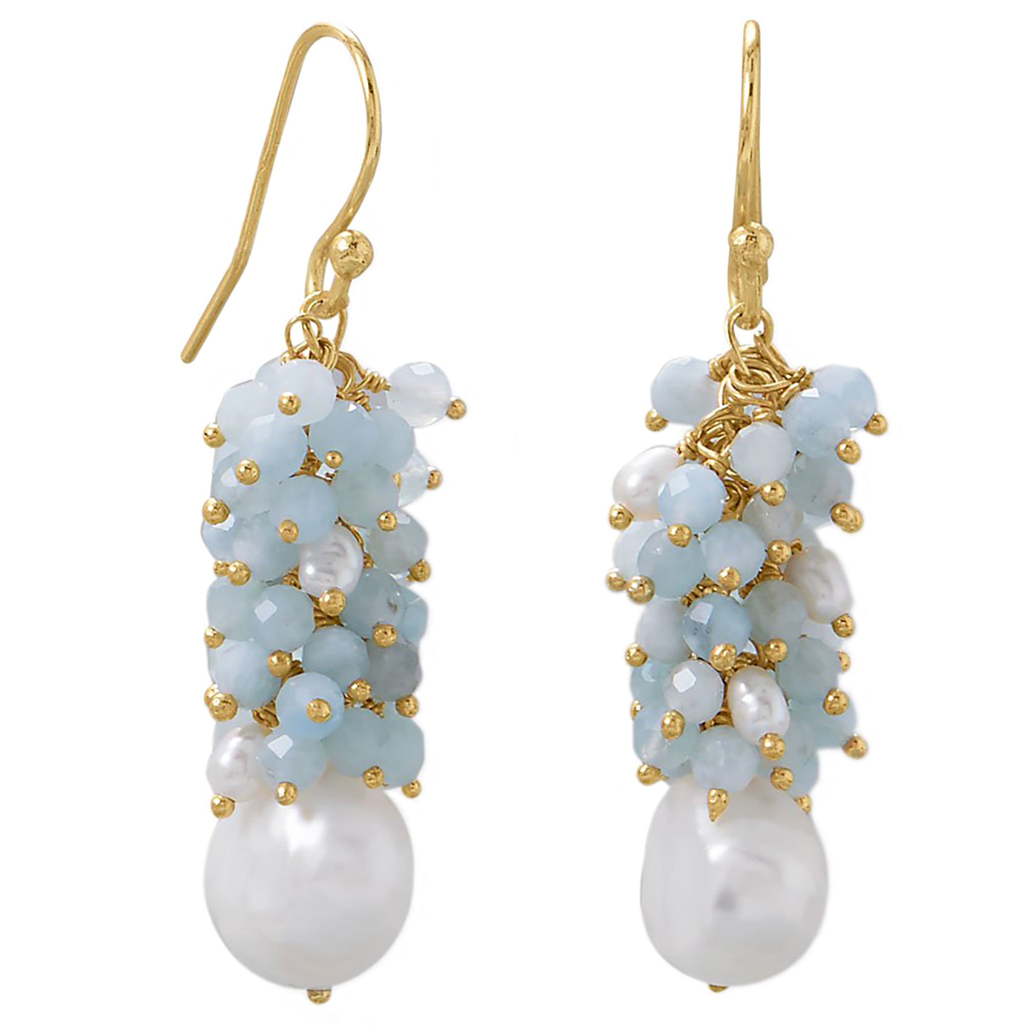 Aquamarine and Freshwater Pearl Gold Earrings