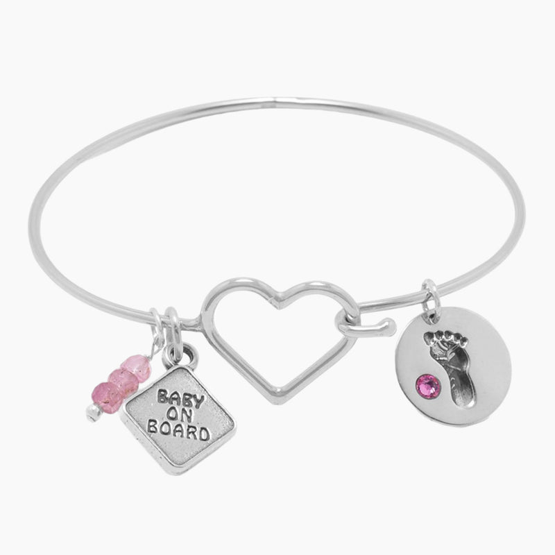 Baby Footprint Pink Crystal Charm On Bracelet