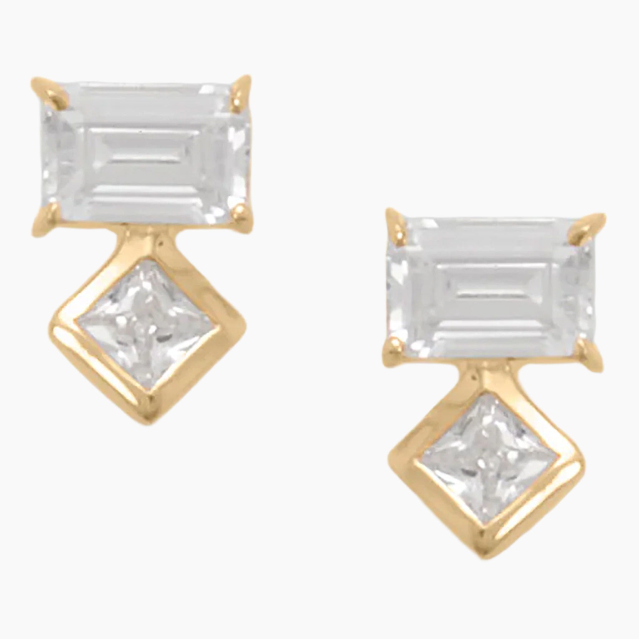 Baguette and Square Zirconia Stud Earrings