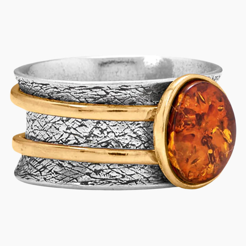 Baltic Amber Gold on Silver Spinner Ring Side View