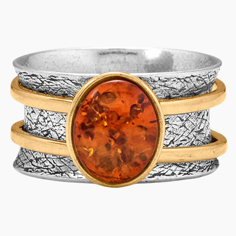 Baltic Amber Gold on Silver Spinner Ring