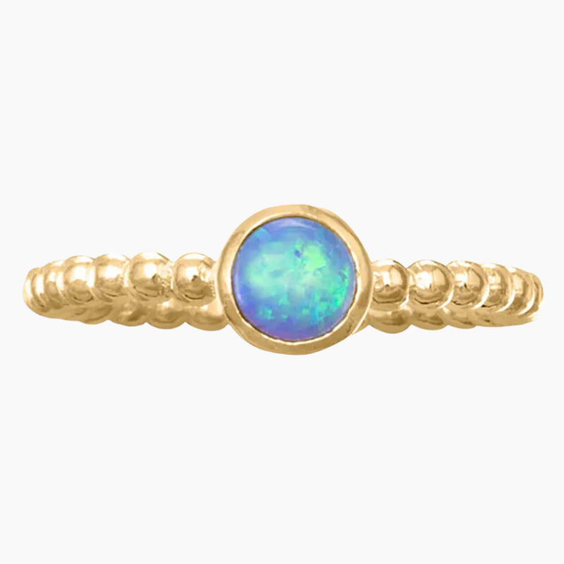 Beaded Band Blue Opal Gold Ring