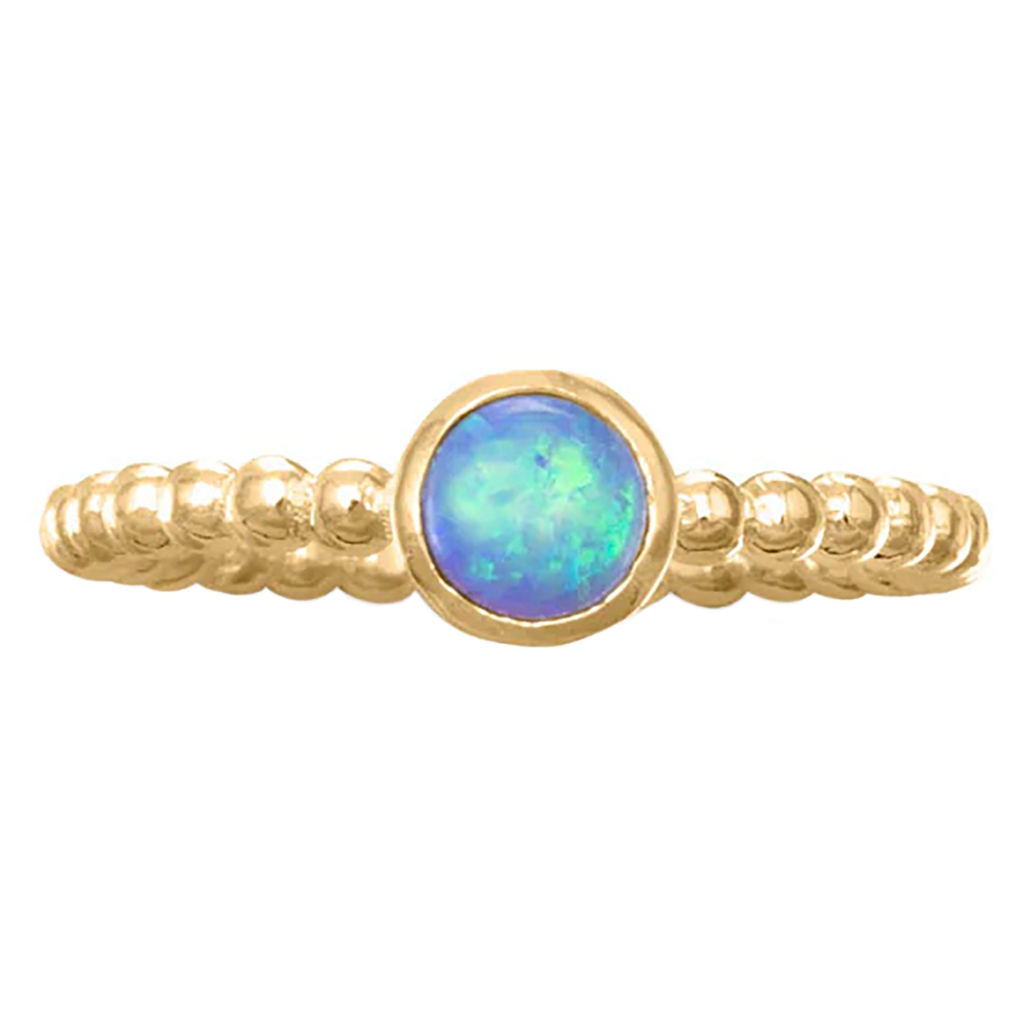 Beaded Band Blue Opal Gold Ring