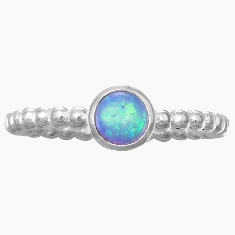 Beaded Band Blue Opal Ring