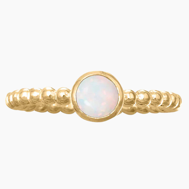 Beaded Band White Opal Gold Ring