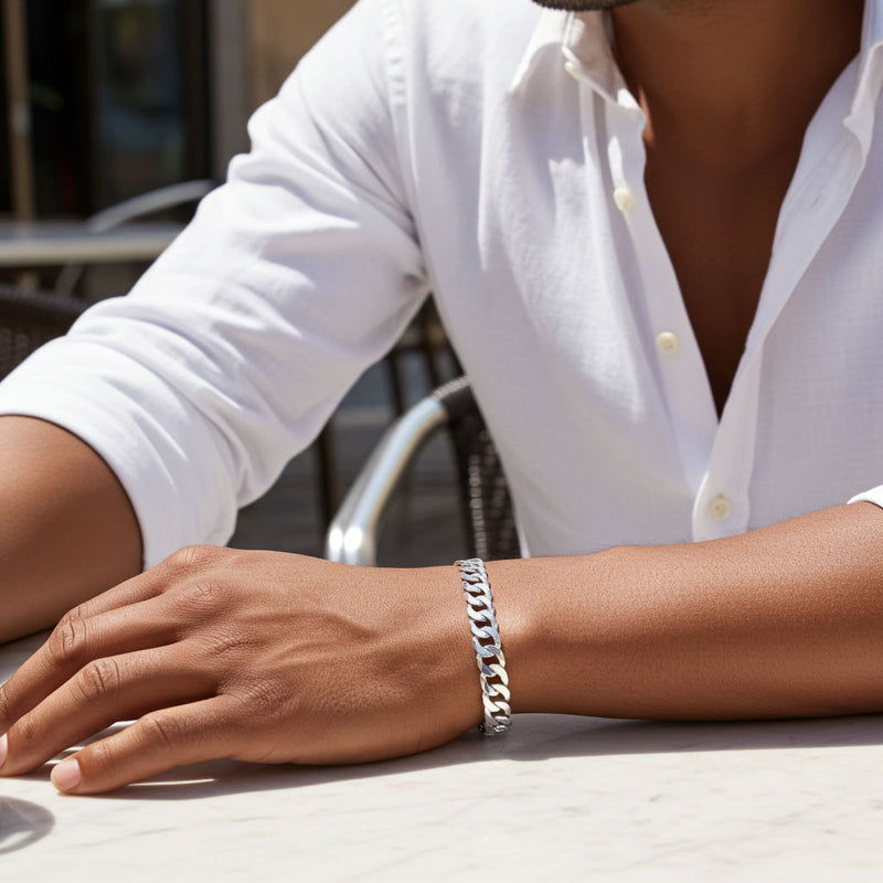 Beveled Curb Chain Bracelet - 6.6mm on Man's Wrist