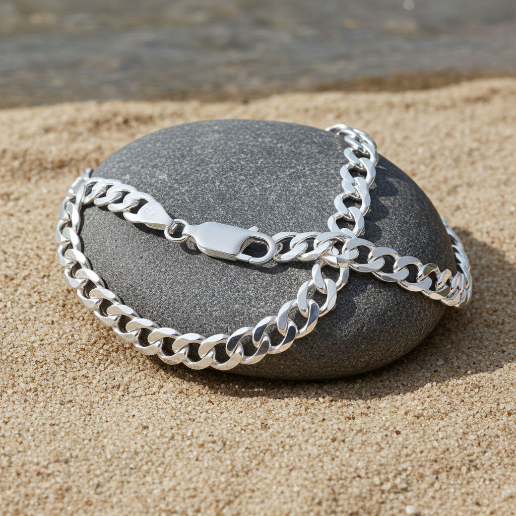 Beveled Curb Chain Bracelet - 6.6mm Display