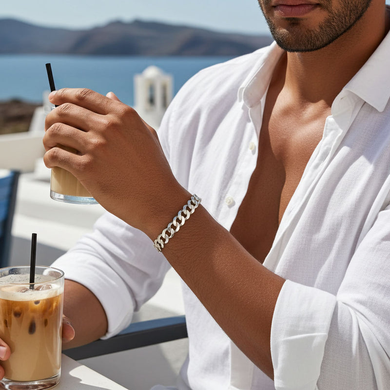 Beveled Curb Chain Bracelet - 8.3mm on Mans Wrist