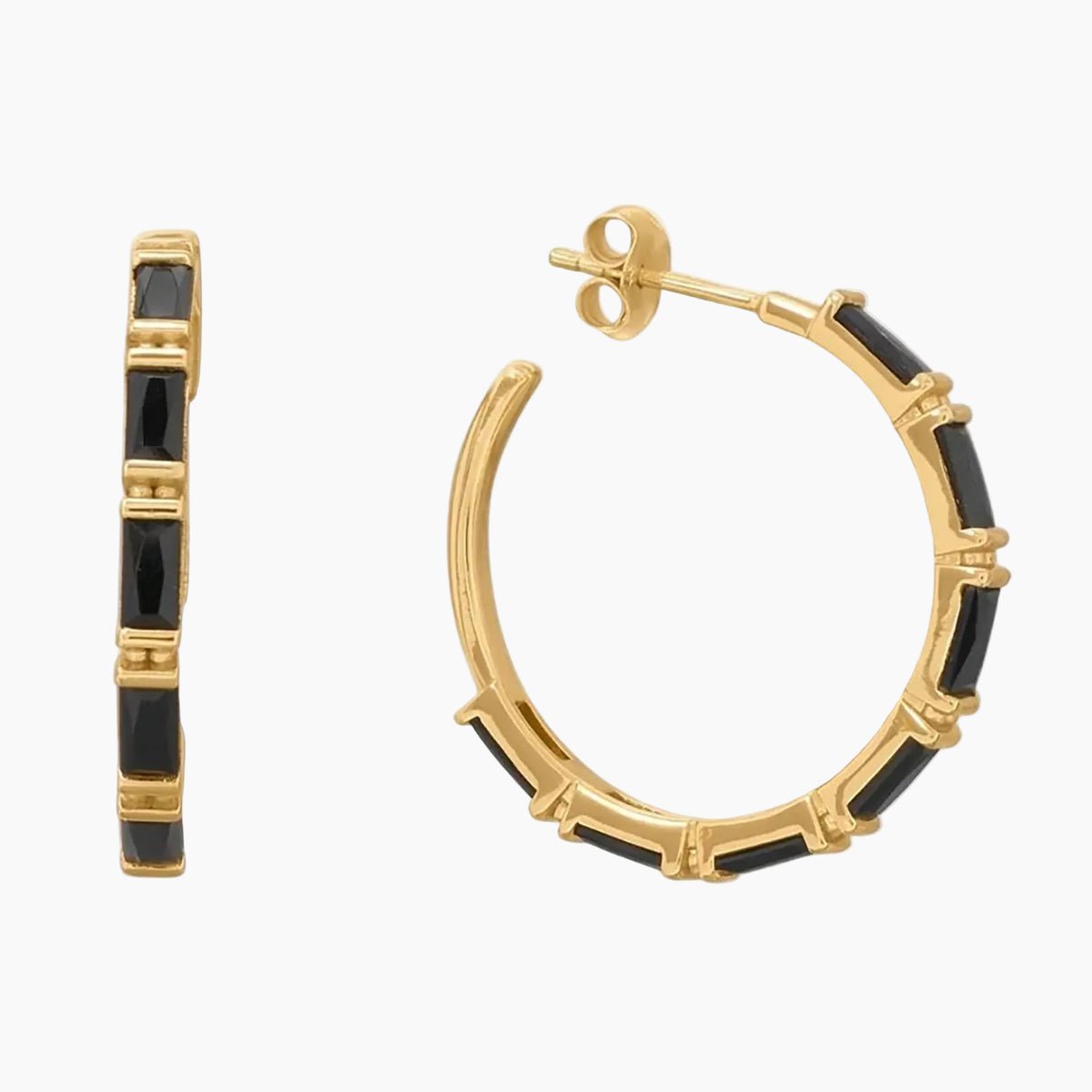 Black Baguette Cubic Zirconia Gold Earrings