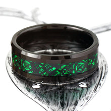 Black Celtic Dragon on Kelly Green Inlay Ring Example