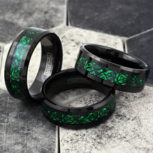 Black Celtic Dragon on Kelly Green Inlay Ring Group Example