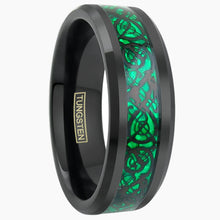 Black Celtic Dragon on Kelly Green Inlay Ring Left View