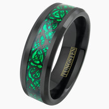 Black Celtic Dragon on Kelly Green Inlay Ring