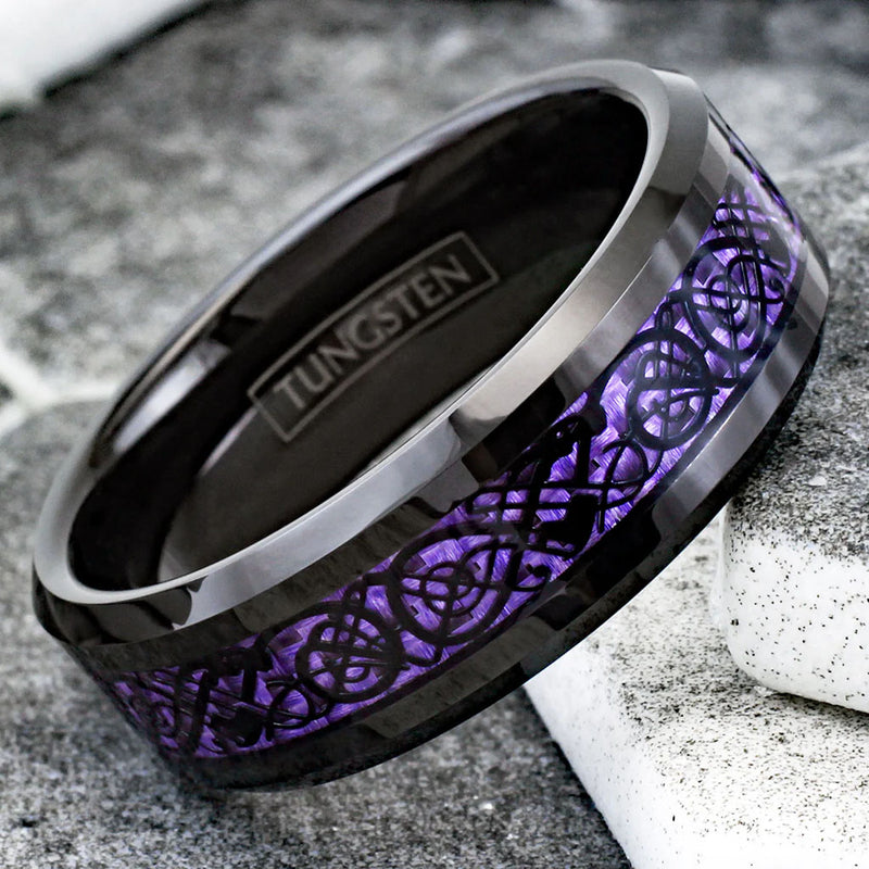 Black Celtic Dragon on Violet Purple Inlay Ring Side View