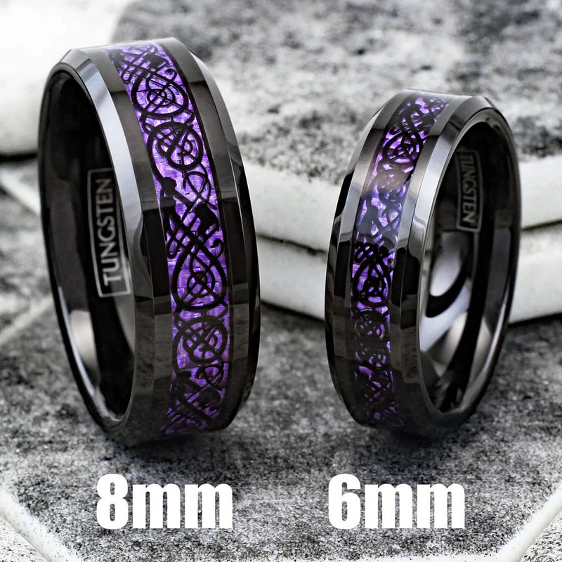Black Celtic Dragon on Violet Purple Inlay Ring Size View