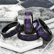 Black Celtic Dragon on Violet Purple Inlay Ring Group View