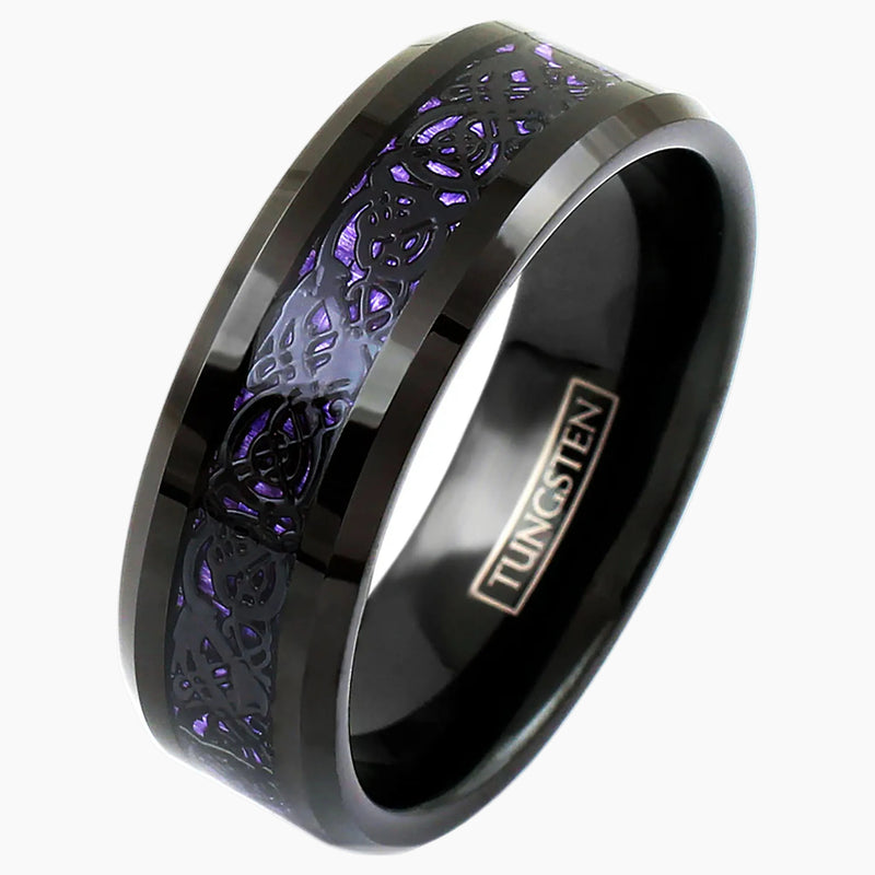 Black Celtic Dragon on Violet Purple Inlay Ring