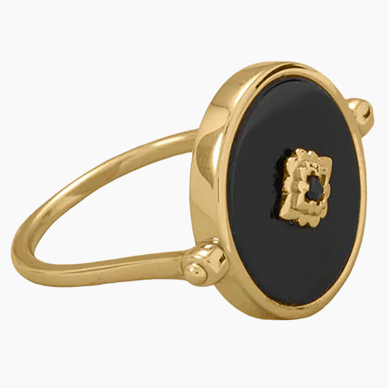 Black Onyx and Mother of Pearl Reversible Ring Onyx Side View