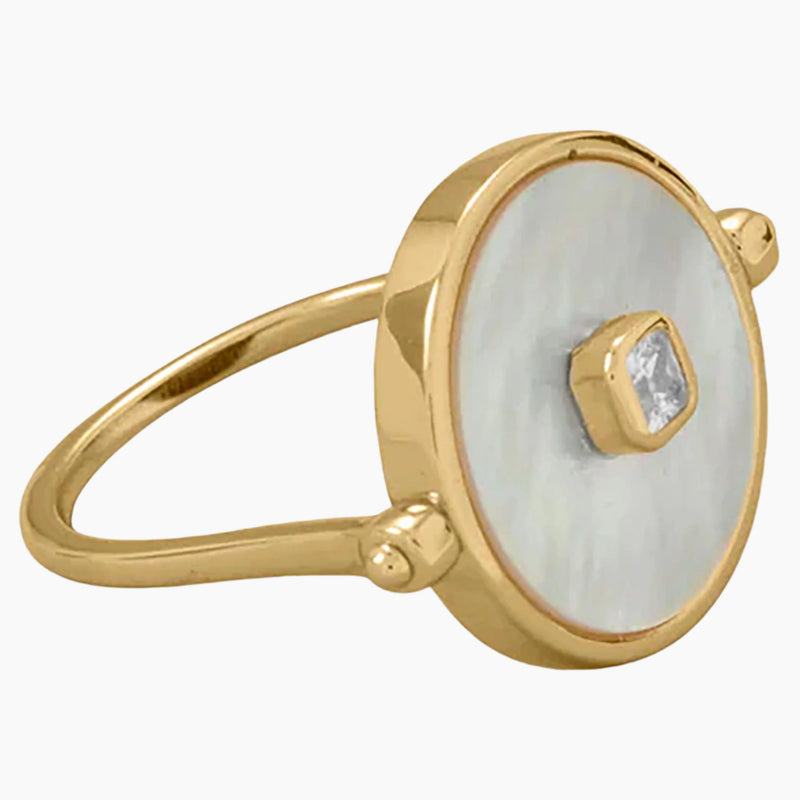 Black Onyx and Mother of Pearl Reversible Ring Pearl Side View