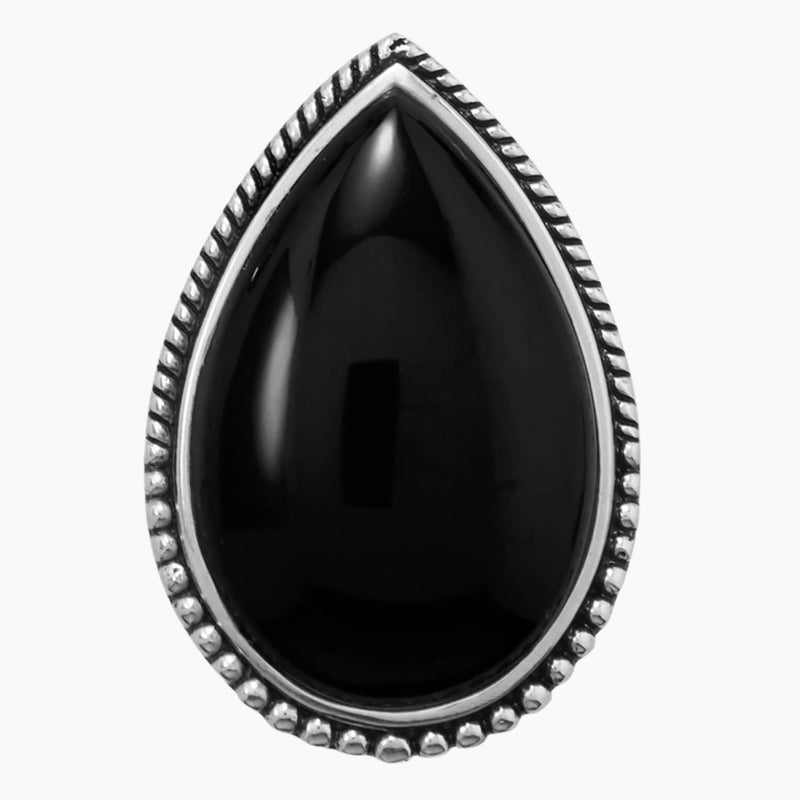 Black Onyx Bead Edge Ring Front View