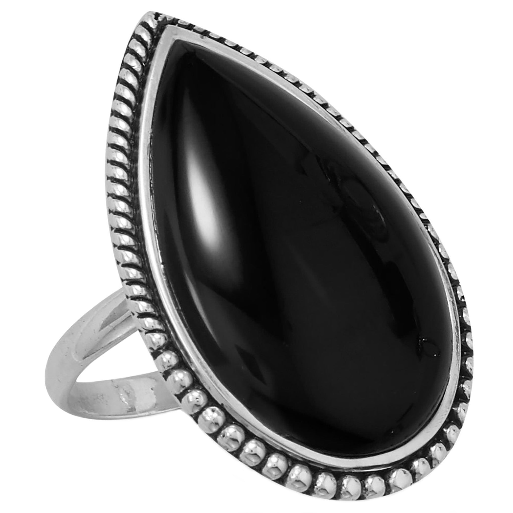 Black Onyx Bead Edge Ring