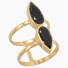 Black Onyx Double Band Gold Ring Side View