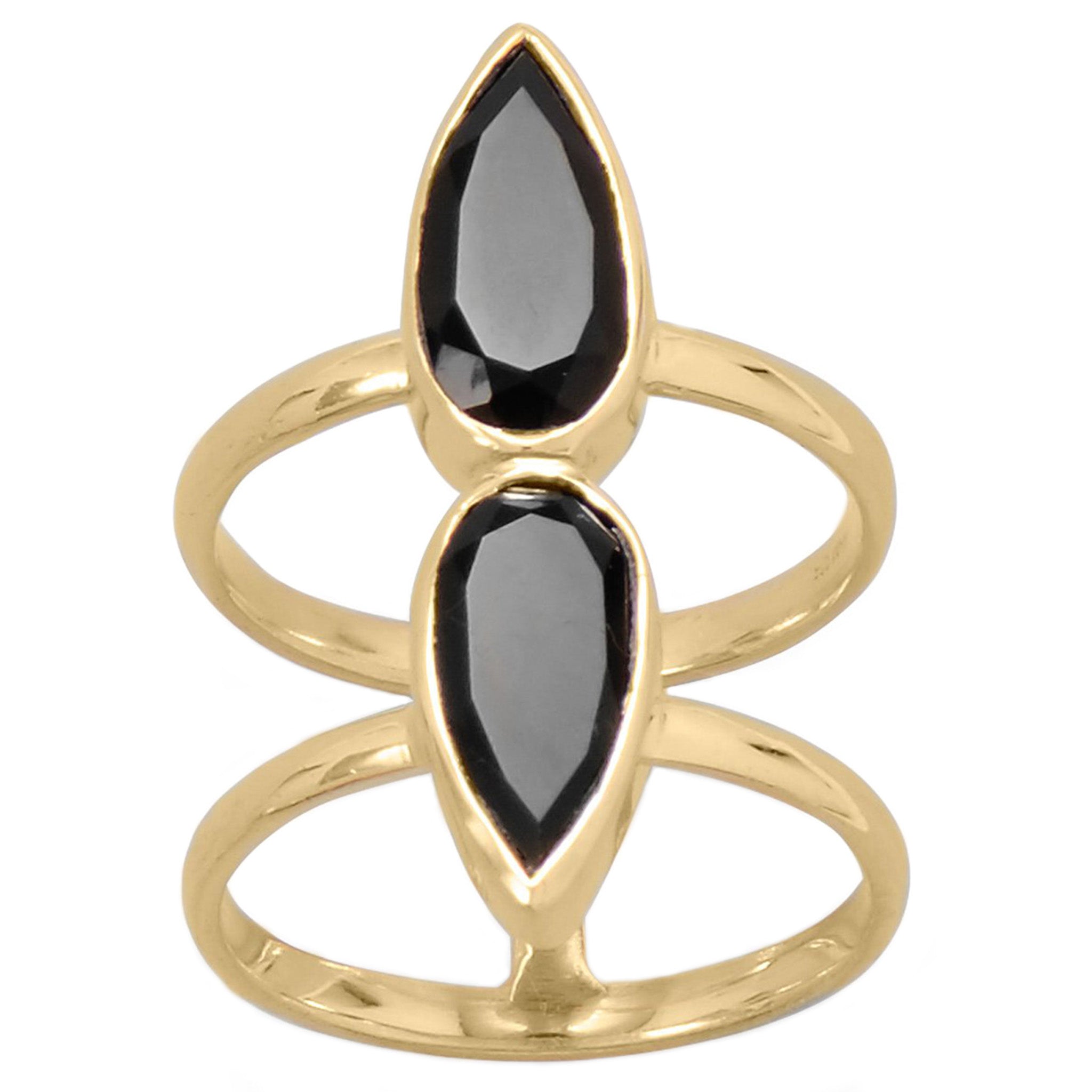 Black Onyx Double Band Gold Ring