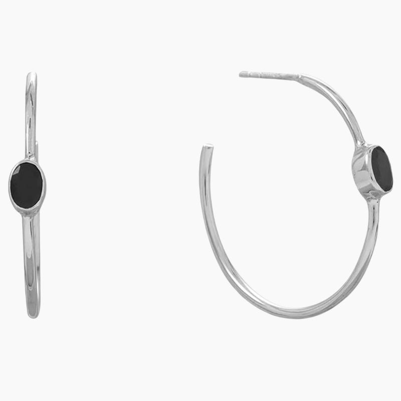 Black Onyx Hoop Earrings