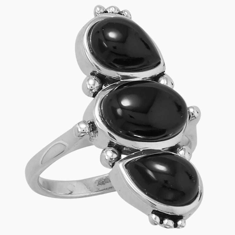 Black Onyx Three Stone Ring Side View