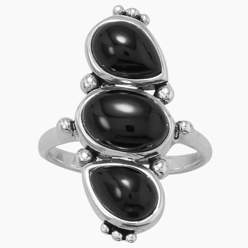 Black Onyx Three Stone Ring