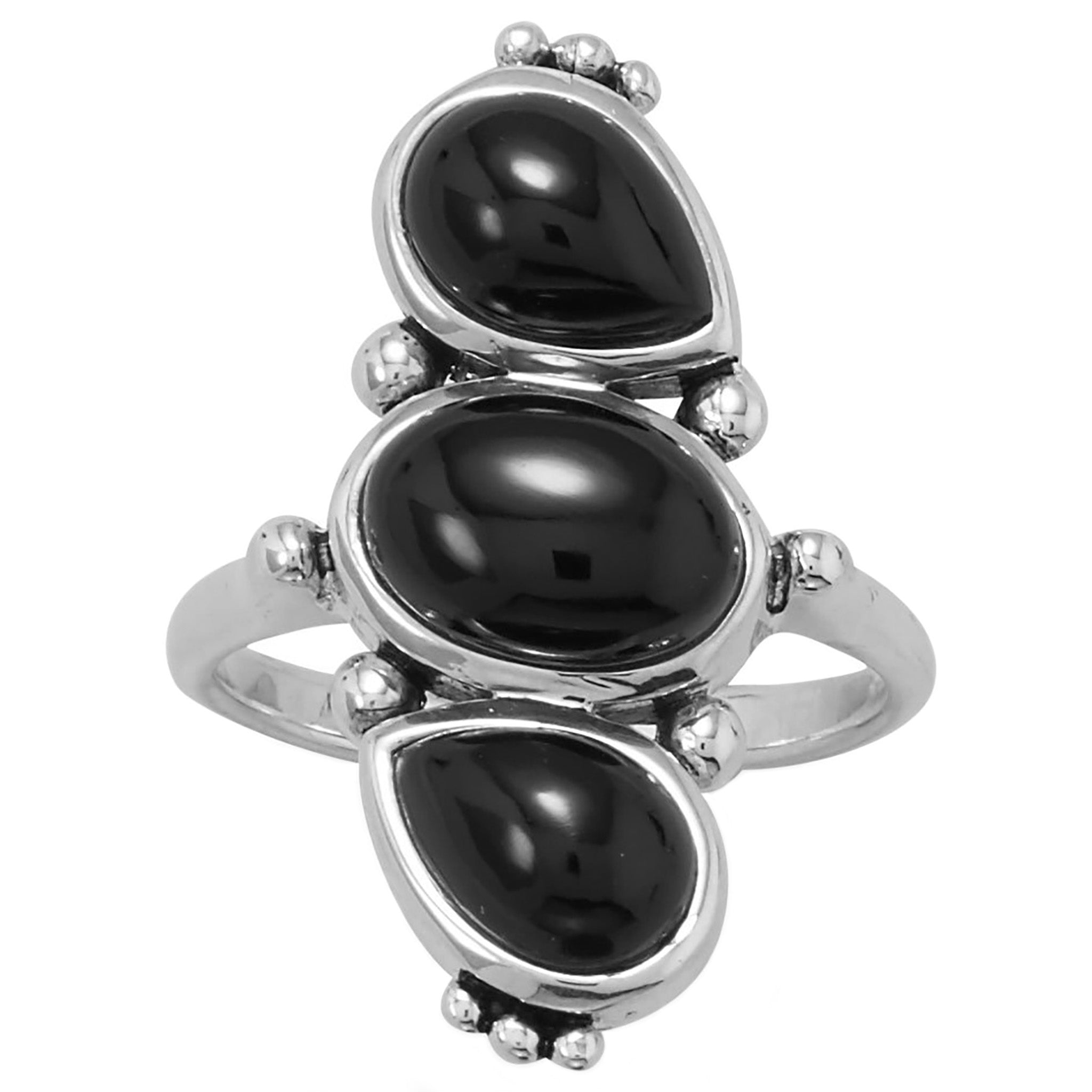 Black Onyx Three Stone Ring