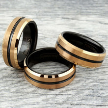 Black Striped with Rose Gold Edged Tungsten Ring Example 2