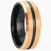 Black Striped with Rose Gold Edged Tungsten Ring
