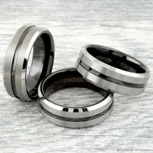 Black Striped with Silver Edged Tungsten Ring Collage