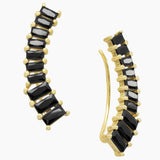 Black Zirconia Ear Climber Gold Earrings