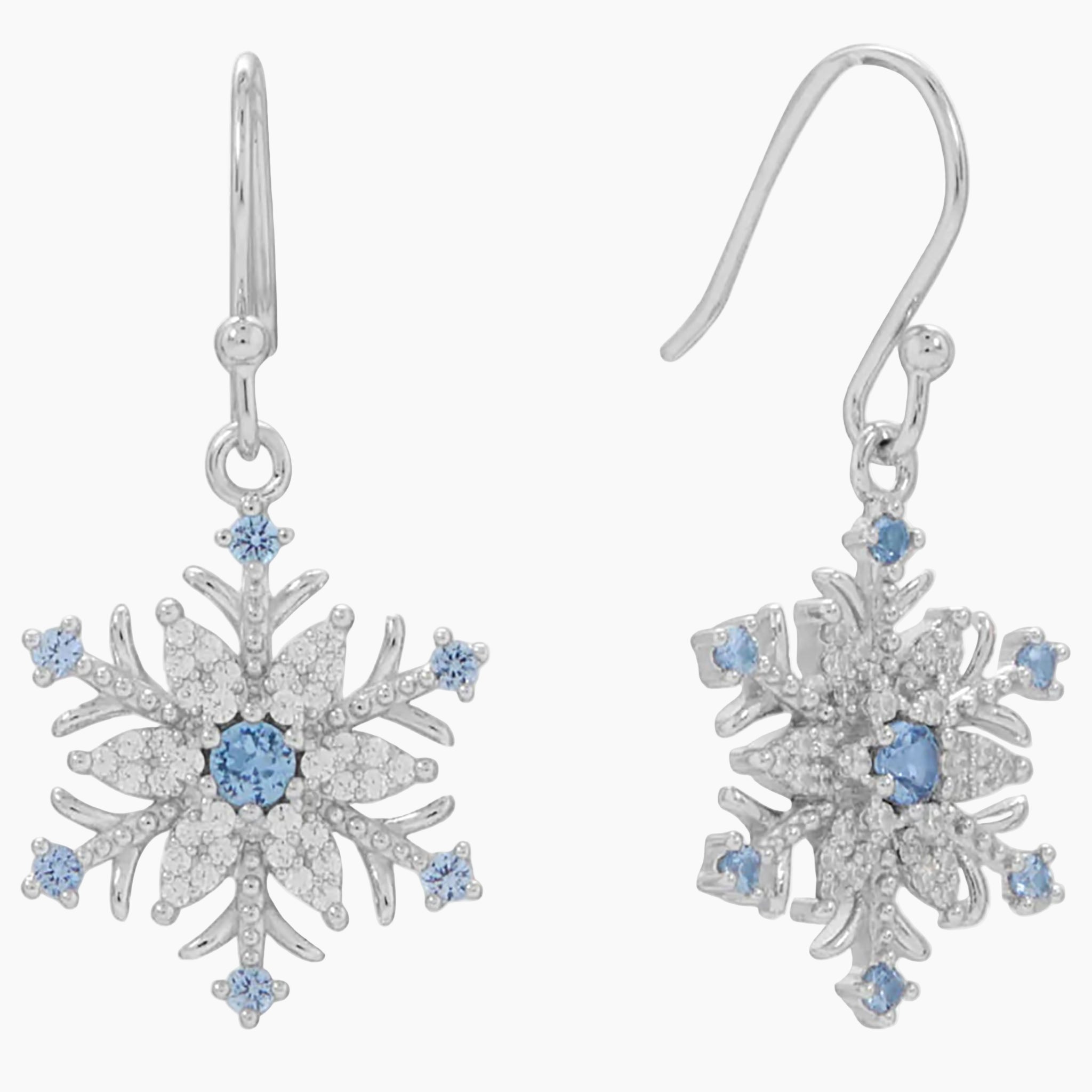 Blue and White Zirconia Snowflake Earrings