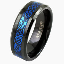 Blue Celtic Dragon on Black Tungsten Ring