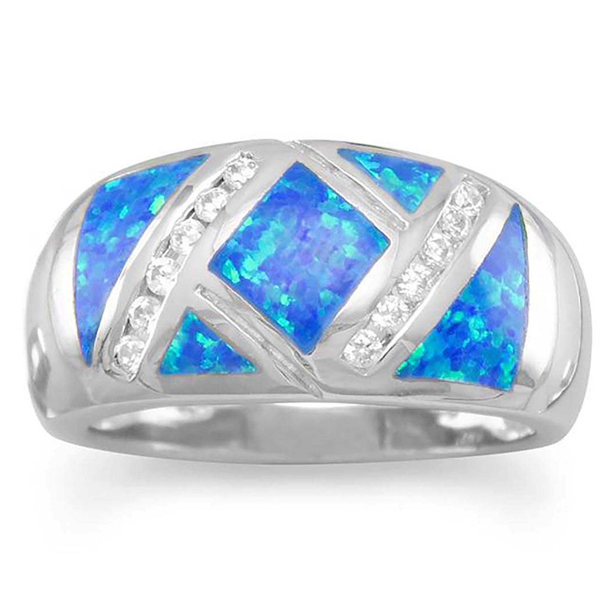 Blue Opal and Cubic Zirconia Ring