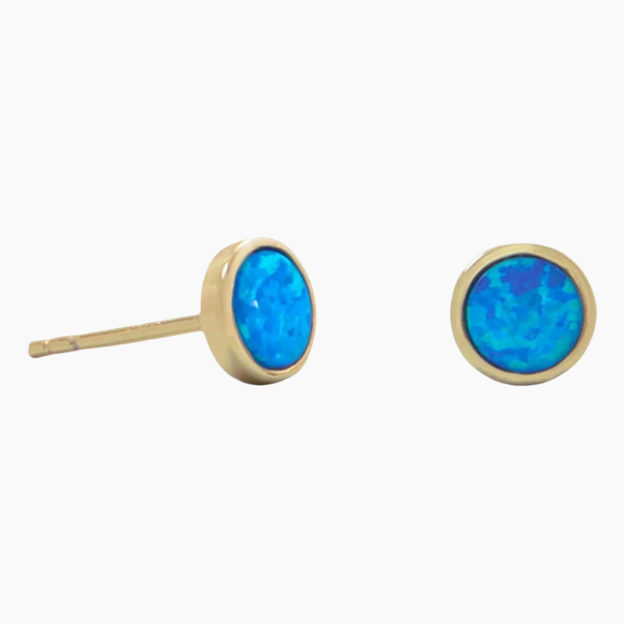 Blue Opal Gold Stud Earrings