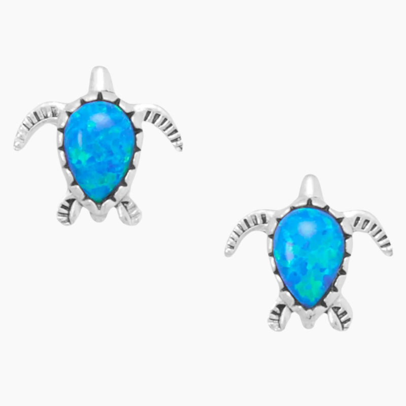 Blue Opal Sea Turtle Stud Earrings