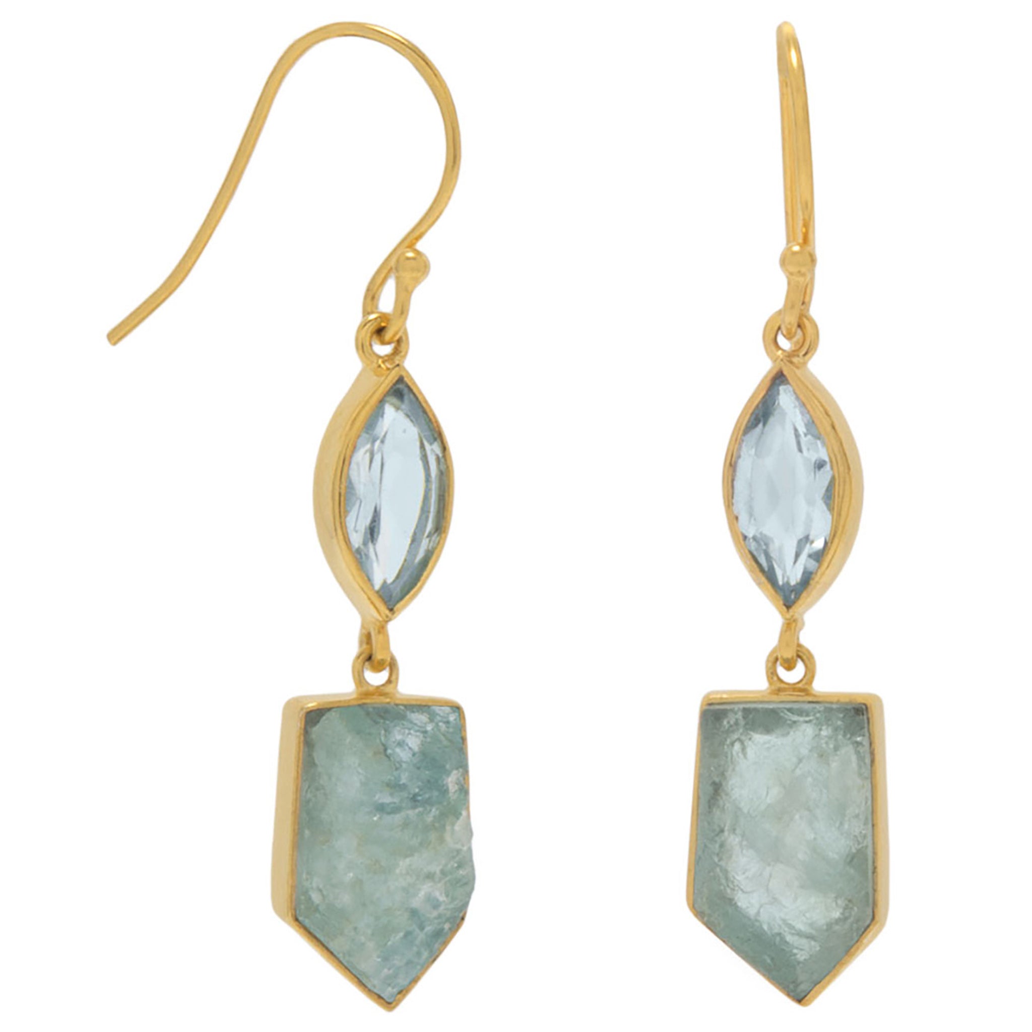 Blue Topaz and Aquamarine Gold Earrings