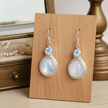 Blue Topaz and Moonstone Earrings on Earring Card Display