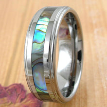 Brilliant Abalone Inlay on Silver Band Tungsten Ring Exapmle