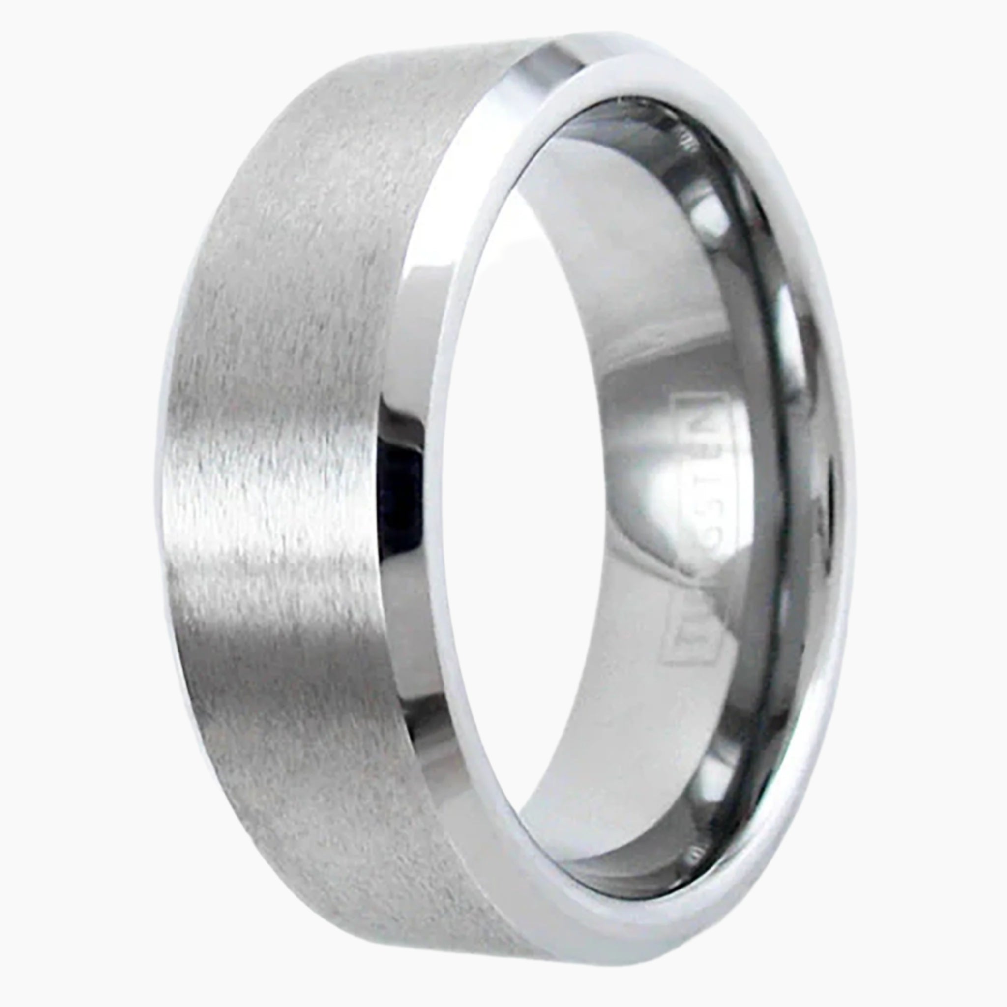 Brushed Finish Silver Tungsten Ring Side View