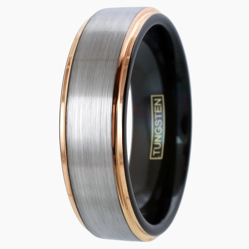Brushed Silver with Rose Gold Tungsten Ring Front View