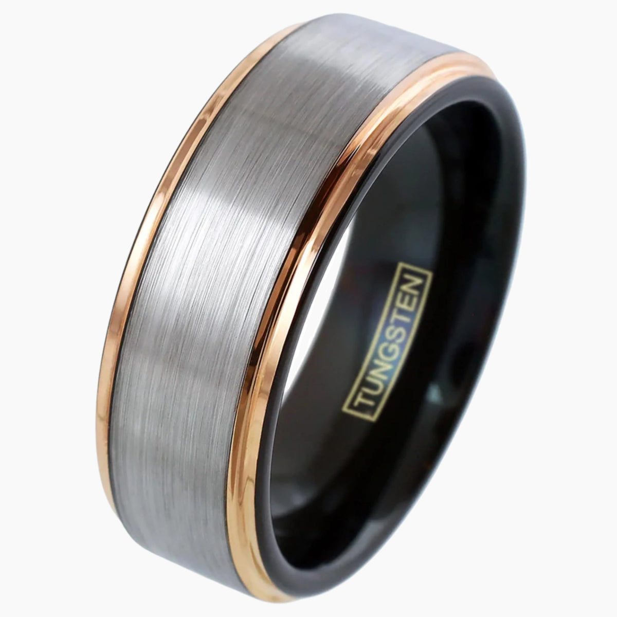Brushed Silver with Rose Gold Tungsten Ring
