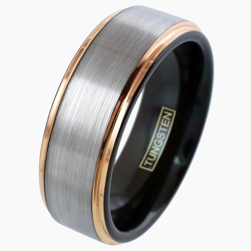 Brushed Silver with Rose Gold Tungsten Ring