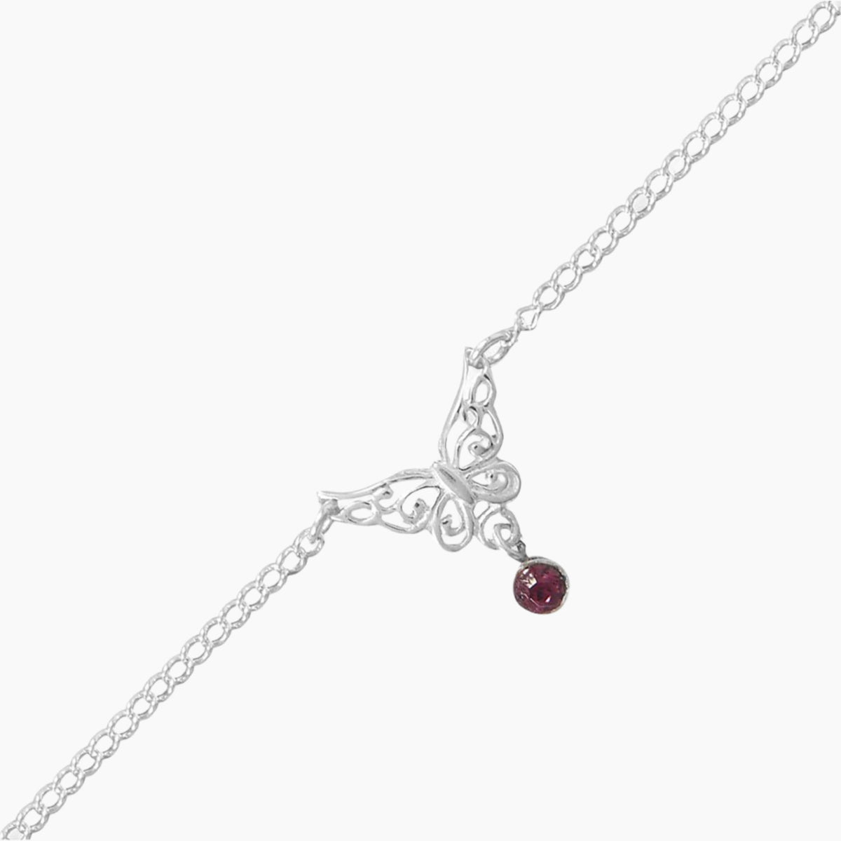 Butterfly with Crystal Charm Anklet Close Up