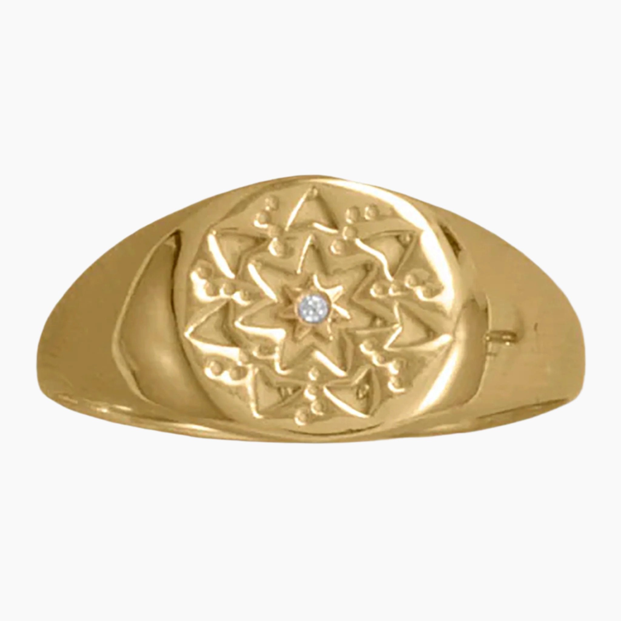 Celestial Star Design Gold Ring Flat View