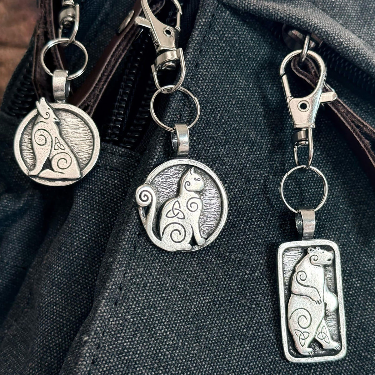 Celtic Spiral Cat Design Bag Charm